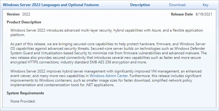 Windows Server 2022 trên Microsoft Volume Licensing Service Center