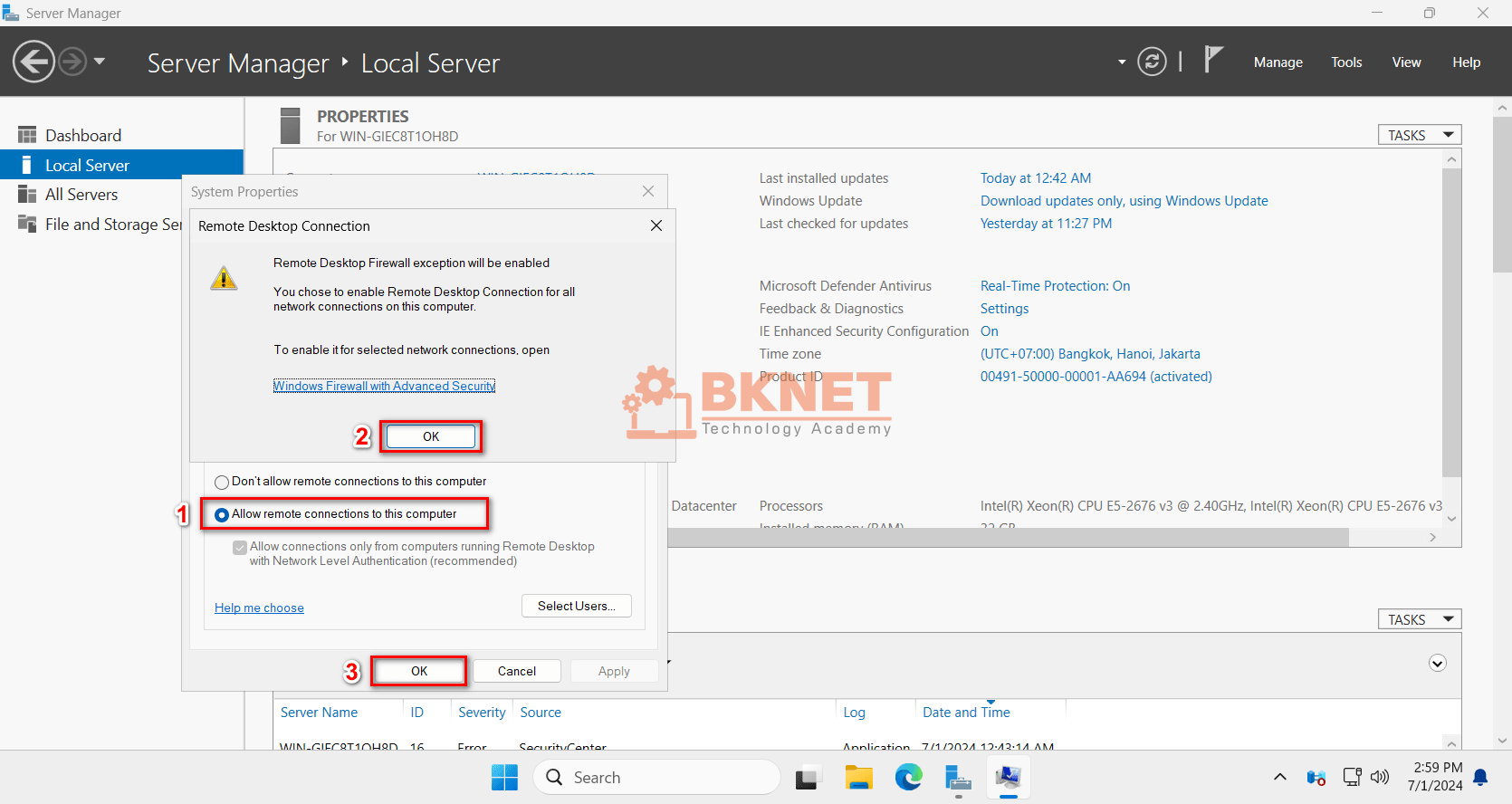 cau hinh sau khi cai dat windows server 2025 22v1